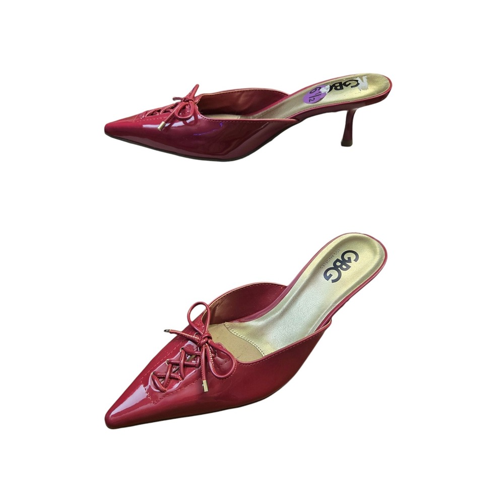 GBG Los Angeles Women's Red Patent Lace Up Pointed Toe Kitten Heel Mules 6.5M